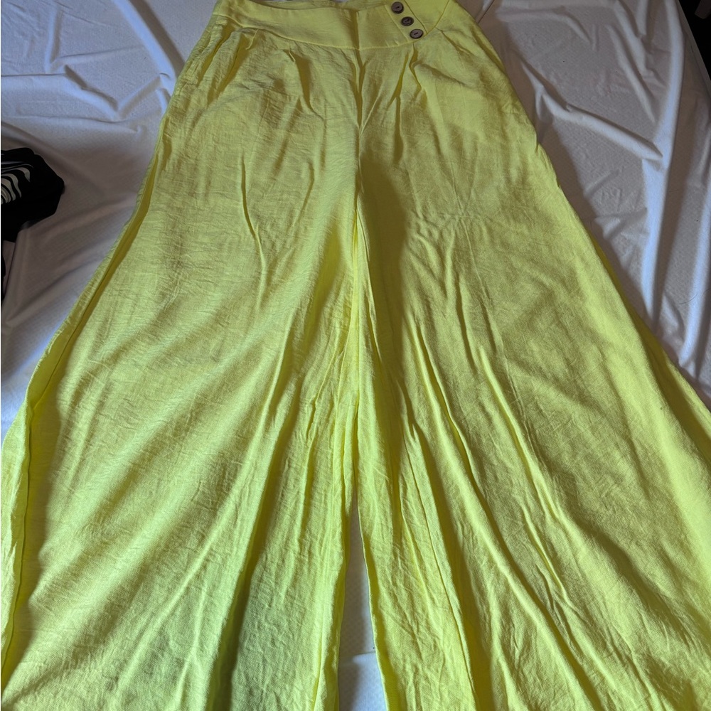 SHEIN Bright Yellow high waisted palazzo pants